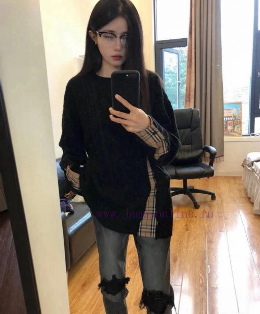 Up NewStyle Number G264Burberry's New Black Patchwork Classic Checkered Perforated Craft Sweate cwuwbefu