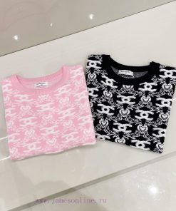 Chanel 25ss Chanel Style Spring New Full Print Jacquard Knitted Round Neck Short Sleeved T-shir 0gdzhf5a