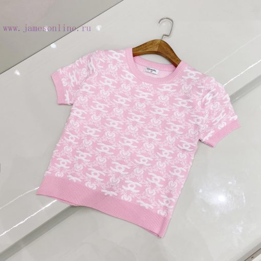 Chanel 25ss Chanel Style Spring New Full Print Jacquard Knitted Round Neck Short Sleeved T-shir 0gdzhf5a - Image 6