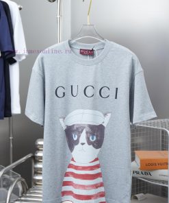 Gucci 2025 SS New Cartoon Series Gu Letter Cartoon Cat Short Sleeved ShirtLight Luxury Fashion hbdwksyu