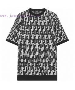 FENDI Fendi25SS Spring/Summer New Knitted Short Sleeve Full Width LOGO Logo Identification Jacq ceknalm4