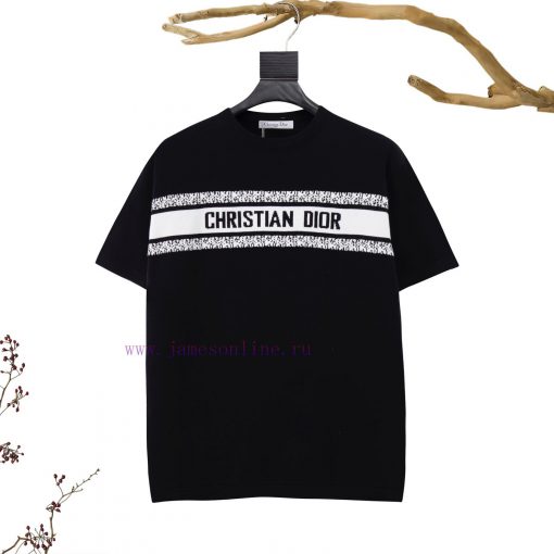 .DIOR Classic New Logo Bar Contrast Jacquard Knitted Woolen Short Sleeve T-shirtThis Short Slee 3dzpp2cm