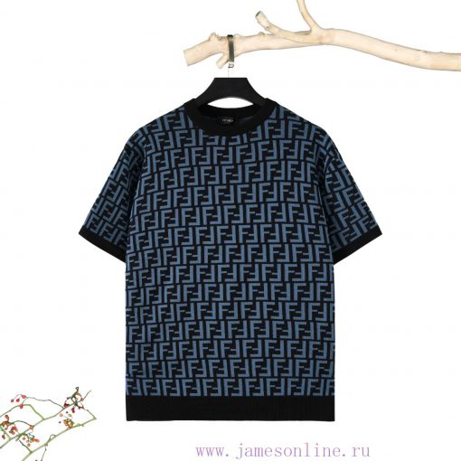 Fendi Jacquard Half Sleeve Knitted Sweater 14 Needles Double Sided Jacquard Loop Embedding Proc kgv8bpq0