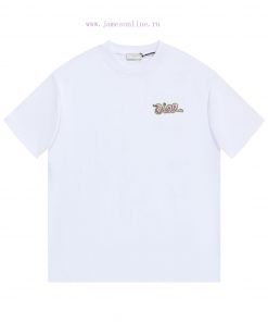 DIOR DiorEmbroidered Snake Letter Short Sleeved T-shirt ®*Customized 280g All Cotton Fabric Sof paxcatxu