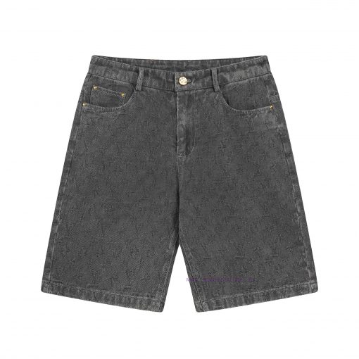 L V 25SS Dark Pattern Old Flower Full Jacquard Denim ShortsThe Original Development Is Made Of 3vtri1nq - Image 2