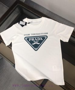 PRADA's New Summer Round Neck Short Sleeved T-shirt Weighing 270 Grams Is Made Of High-quality 1l205aam