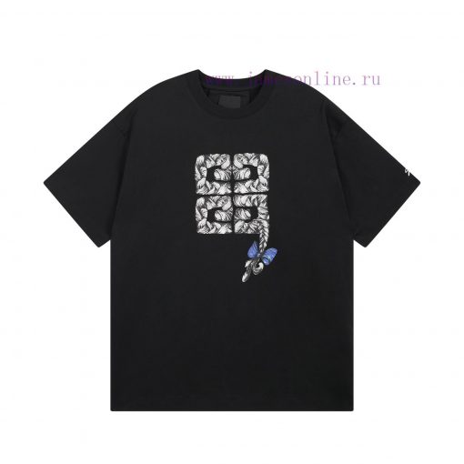 Top Level Real-life PhotosGivenchy Givenchy. 25SS Butterfly Whip Pattern Printed Short Sleeve T uy48g5wu - Image 2