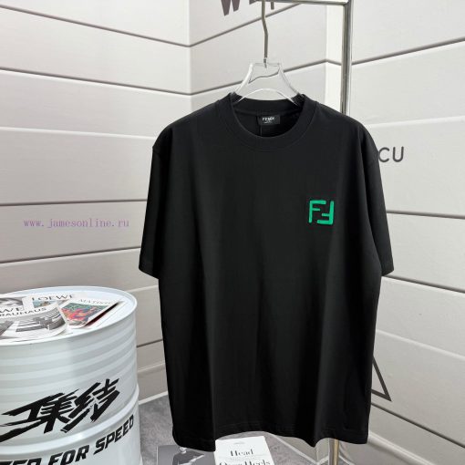 Fendi Fendi*2025 Spring/Summer New Short Sleeved T-shirtHeavy Duty Pure Cotton Hollow Patch Emb zefscr2s - Image 3