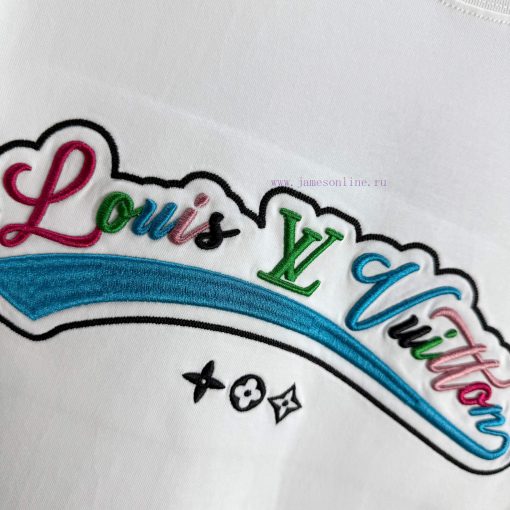 LV Louis Vuitton 2025 Spring/Summer New Embroidered Custom Double Yarn Plain Cotton Fabric Shor 7dgh8o46 - Image 5