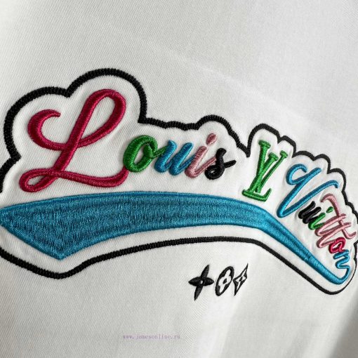 LV Louis Vuitton 2025 Spring/Summer New Embroidered Custom Double Yarn Plain Cotton Fabric Shor 7dgh8o46 - Image 7