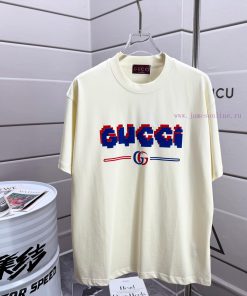 # Gu * Gucci * 2025 Spring/Summer New Collection Chest Gucci Letter Plush Craft Short Sleeve T- aqlh3aiq