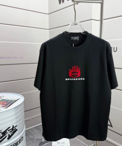 BAL * Paris * 2025 Spring And Summer New Round Neck Short Sleeve Front Logo Letter Plush+3D Sil bibxfge3