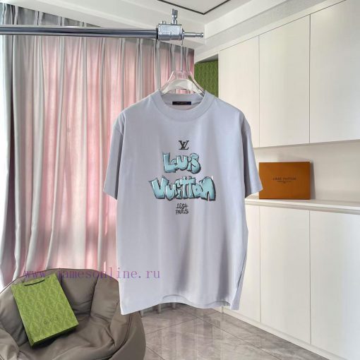 LV Louis Vuitton 2025 Summer New Personalized Letter Logo Printed Custom Fabric 300g Short Slee 82tedai4