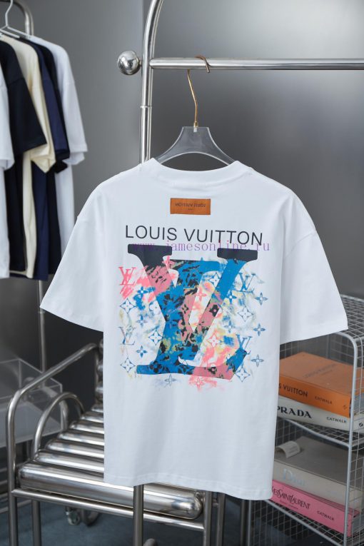 Louis LV 25ss Early Spring New Short Sleeve Gradient Embroidery Ink Painting Printed Short Slee gi8flx2c - Image 3