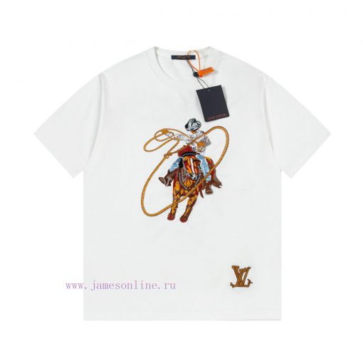 LV Louis Spring/Summer New Embroidered Short Sleeved T-shirt With Front And Back Panels Made Of 0pdhf0xc - Image 2