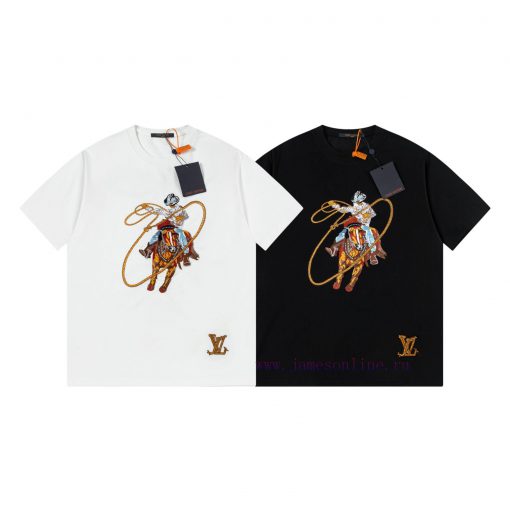 LV Louis Spring/Summer New Embroidered Short Sleeved T-shirt With Front And Back Panels Made Of 6atvpwde - Image 4