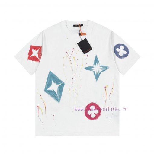 LV Louis Hand-painted Picture Crow New Short Sleeved Shirt High-quality Nylon Smooth Pure Cotto 6bgdo25s