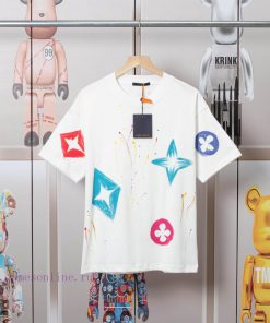 LV Louis Hand-painted Picture Crow New Short Sleeved Shirt High-quality Nylon Smooth Pure Cotto b40o4slh