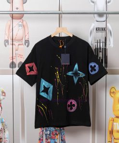 LV Louis Hand-painted Picture Crow New Short Sleeved Shirt High-quality Nylon Smooth Pure Cotto 90y3ukqv