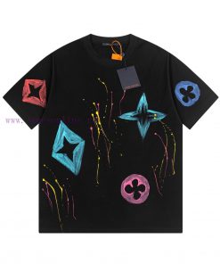 LV Louis Hand-painted Picture Crow New Short Sleeved Shirt High-quality Nylon Smooth Pure Cotto ih523mil