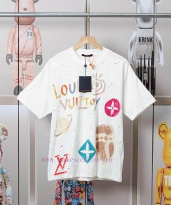 LV Louis Hand-painted Picture Crow New Short Sleeved Shirt High-quality Nylon Smooth Pure Cotto wwaghrmj