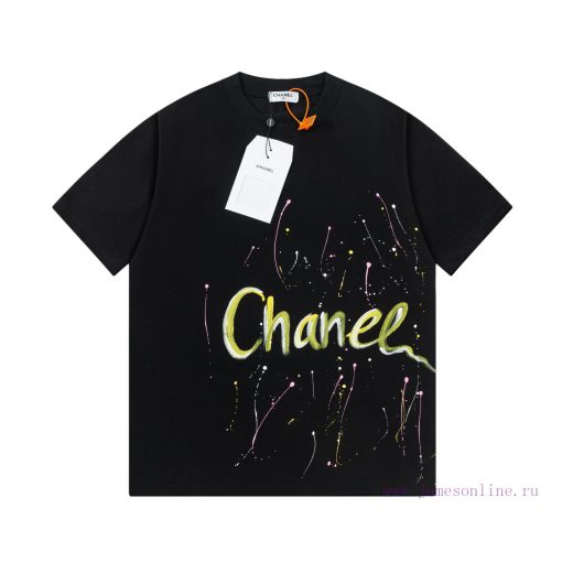 CHANEL Color Handmade Graffiti Hand-painted Short Sleeved T-shirt Fabric Adopts Customized Dyei j0nqm3o3