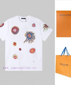 LV Louis Spring/Summer New Embroidered Short Sleeves Made Of High Quality Heavy Duty Double Yar fq6oglan