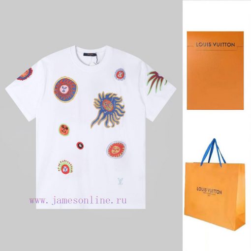 LV Louis Spring/Summer New Embroidered Short Sleeves Made Of High Quality Heavy Duty Double Yar fq6oglan