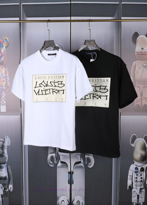 LV Louis Printed Embroidered New Short Sleeves Made Of High-quality Nylon And Smooth Pure Cotto tac0ymka - Image 2