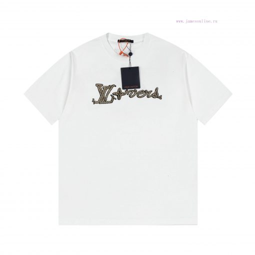 LV Louis Embroidered New Short Sleeves Made Of High Quality Nylon Smooth Pure Cotton Washed Fab p9q0luaj