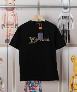 LV Louis Embroidered New Short Sleeves Made Of High Quality Nylon Smooth Pure Cotton Washed Fab 4mpia6oz
