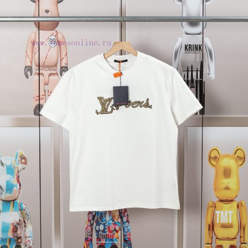 LV Louis Embroidered New Short Sleeves Made Of High Quality Nylon Smooth Pure Cotton Washed Fab gx07q657 - Image 2