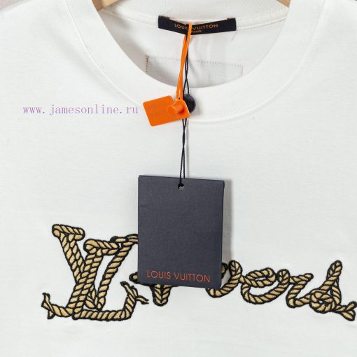 LV Louis Embroidered New Short Sleeves Made Of High Quality Nylon Smooth Pure Cotton Washed Fab gx07q657 - Image 4