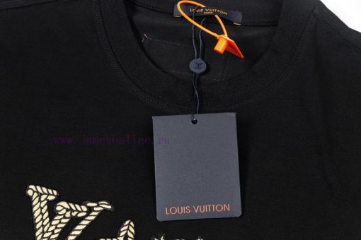 LV Louis Embroidered New Short Sleeves Made Of High Quality Nylon Smooth Pure Cotton Washed Fab yyy97mco - Image 5