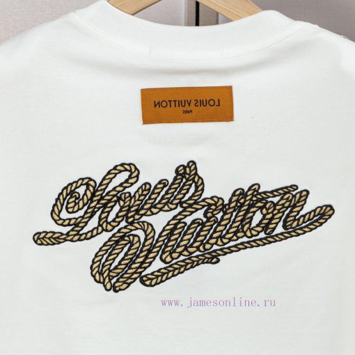 LV Louis Embroidered New Short Sleeves Made Of High Quality Nylon Smooth Pure Cotton Washed Fab gx07q657 - Image 6