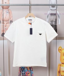 PRADA's New Pocket Triangle Logo Short Sleeved T-shirt High Quality Nylon And Pure Cotton Fabri guffi5pu