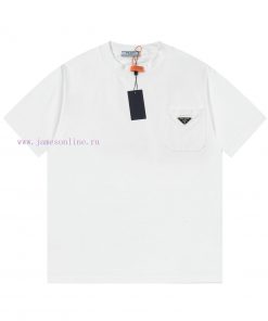 PRADA's New Pocket Triangle Logo Short Sleeved T-shirt High Quality Nylon And Pure Cotton Fabri nst4hc29
