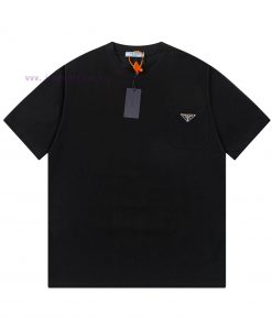 PRADA's New Pocket Triangle Logo Short Sleeved T-shirt High Quality Nylon And Pure Cotton Fabri oc4n577w