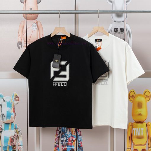 FENDI Spring/Summer New 3D Digital Printed Diamond Hot Short Sleeve T-shirt Detail Original Mol pyxev5fc - Image 5