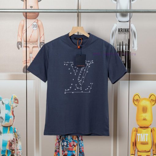 LV Louis Embroidered New Short Sleeves Made Of High Quality Nylon Smooth Pure Cotton Washed Fab gffx14ta