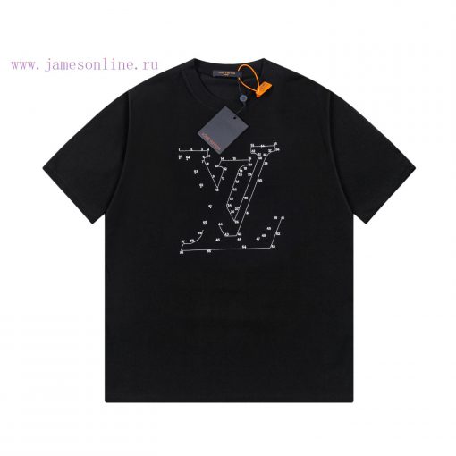 LV Louis Embroidered New Short Sleeves Made Of High Quality Nylon Smooth Pure Cotton Washed Fab dpzox2n1