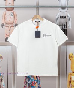 LV Louis Embroidered New Short Sleeves Made Of High Quality Nylon Smooth Pure Cotton Washed Fab c0xaq1w9