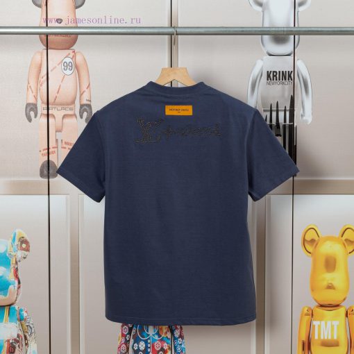 LV Louis Embroidered New Short Sleeves Made Of High Quality Nylon Smooth Pure Cotton Washed Fab tq53ofcp - Image 3