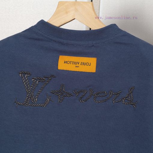 LV Louis Embroidered New Short Sleeves Made Of High Quality Nylon Smooth Pure Cotton Washed Fab tq53ofcp - Image 6