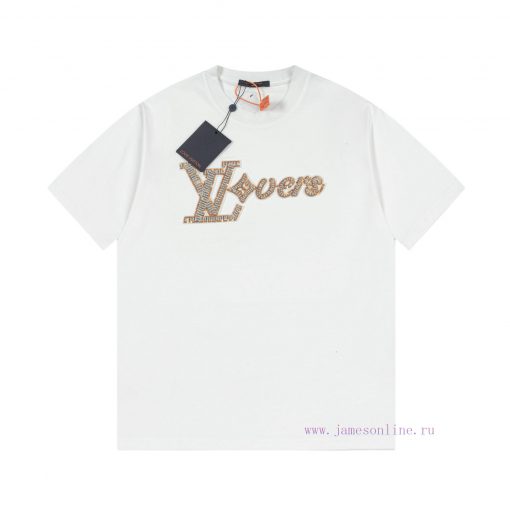 LV Louis Early Spring Bead Embroidered New Short Sleeve T-shirt Made Of High-quality Nylon And 2hhti3er