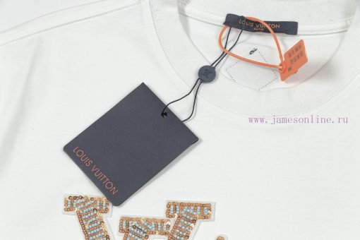 LV Louis Early Spring Bead Embroidered New Short Sleeve T-shirt Made Of High-quality Nylon And 2hhti3er - Image 4