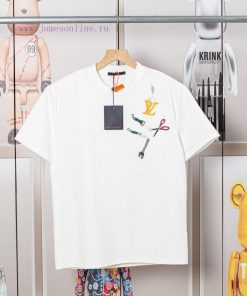 LV Louis Early Spring Tool Pattern Embroidered New Short Sleeve T-shirt Made Of High Quality Sm wp3q08oi