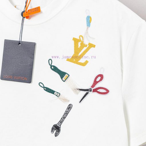 LV Louis Early Spring Tool Pattern Embroidered New Short Sleeve T-shirt Made Of High Quality Sm wp3q08oi - Image 5