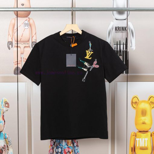 LV Louis Early Spring Tool Pattern Embroidered New Short Sleeve T-shirt Made Of High Quality Sm fhq24on7 - Image 2
