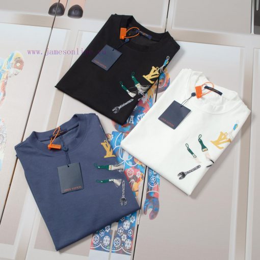 LV Louis Early Spring Tool Pattern Embroidered New Short Sleeve T-shirt Made Of High Quality Sm fhq24on7 - Image 4